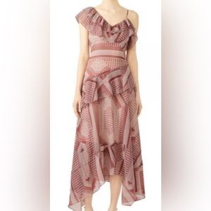 Rebecca Minkoff Asymmetrical Maroon & White Dress